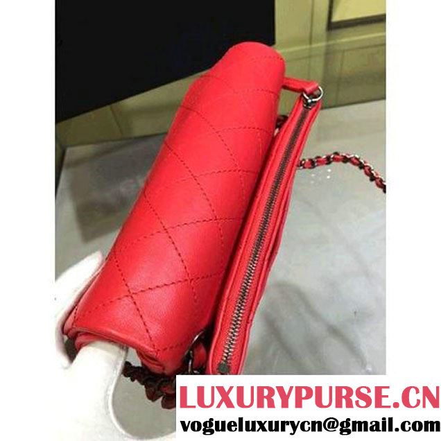 Chanel Red Lambskin Small Long Clutch Flap Bag Fall 2015  (2A143-082115 )