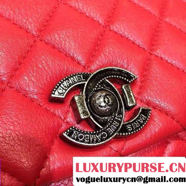 Chanel Goatskin Leather Flap Bag A93017 Red 2015 (2a136-090244 )