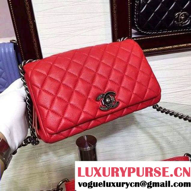 Chanel Goatskin Leather Flap Bag A93017 Red 2015 (2a136-090244 )