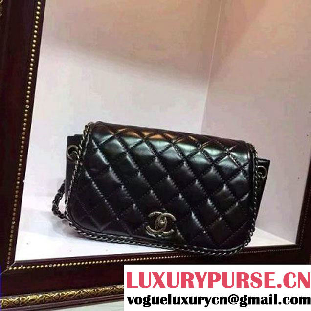 Chanel Black Wax Calfskin Flap Bag Embellished With Chain Pre-Fall 2015 (2A136-090321 )