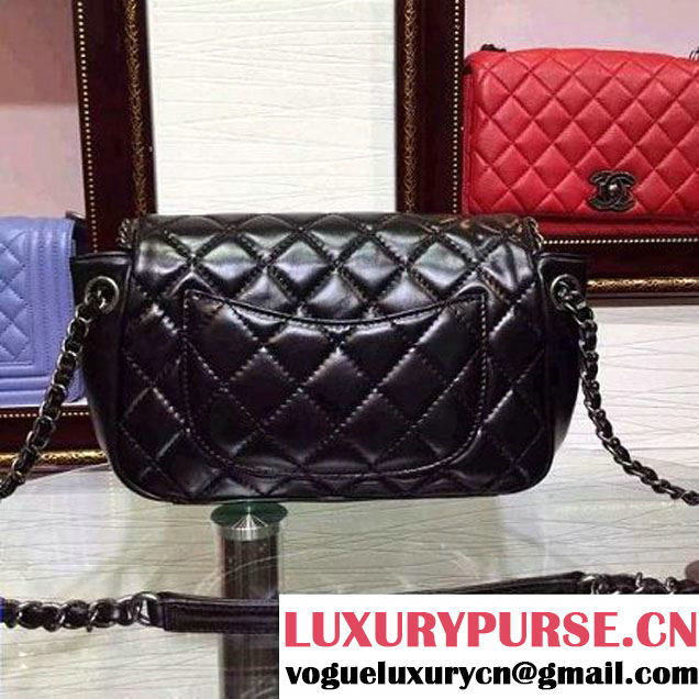 Chanel Black Wax Calfskin Flap Bag Embellished With Chain Pre-Fall 2015 (2A136-090321 )