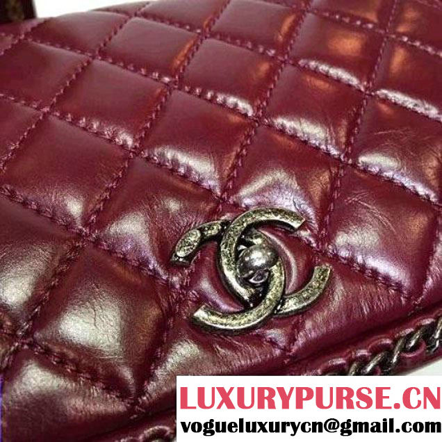 Chanel Burgundy Wax Calfskin Flap Bag Embellished With Chain Pre-Fall 2015 (2A136-090322 )