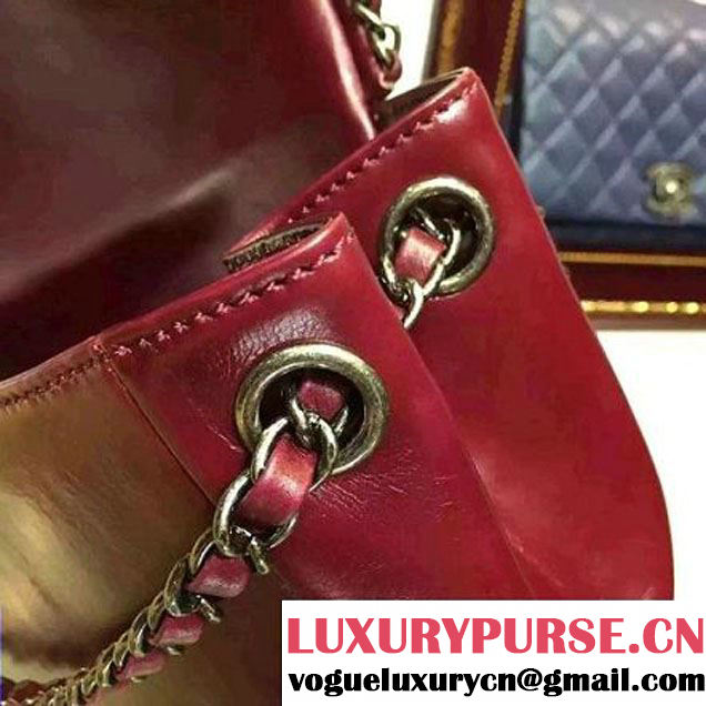 Chanel Burgundy Wax Calfskin Flap Bag Embellished With Chain Pre-Fall 2015 (2A136-090322 )