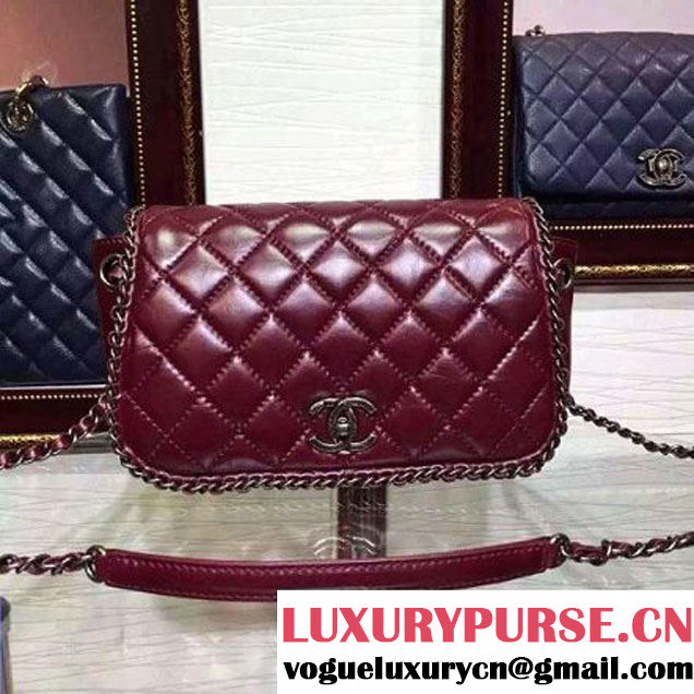 Chanel Burgundy Wax Calfskin Flap Bag Embellished With Chain Pre-Fall 2015 (2A136-090322 )