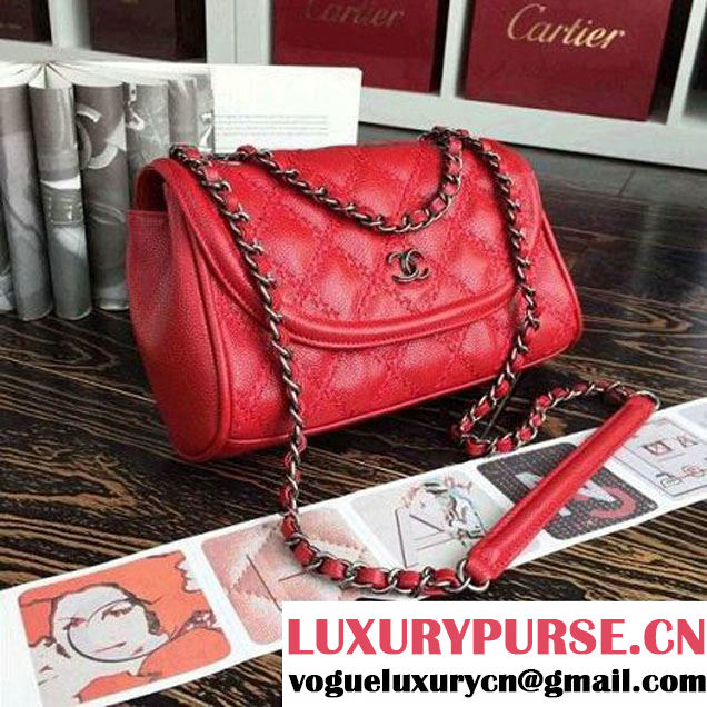 Chanel Red Caviar Calfskin Limited Edition Flap Bag 2015 (2A136-090324 )