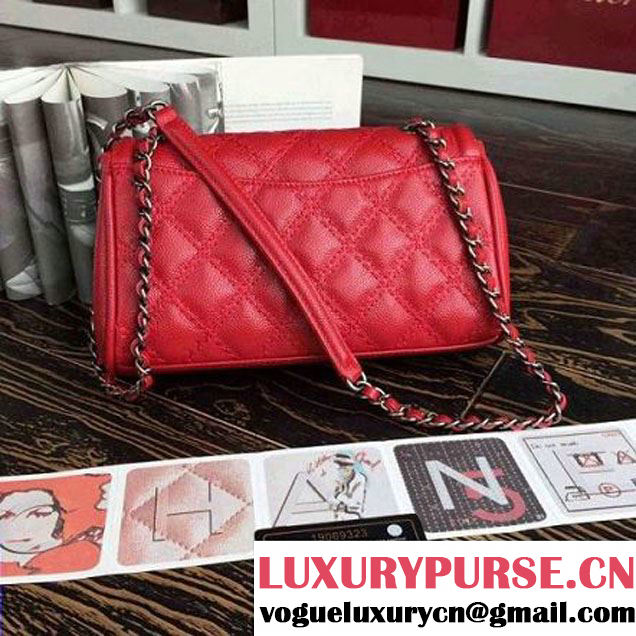 Chanel Red Caviar Calfskin Limited Edition Flap Bag 2015 (2A136-090324 )