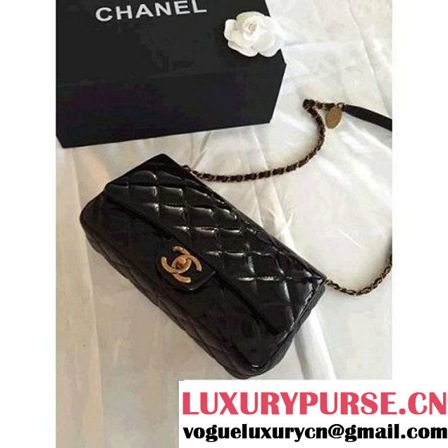 Chanel Patent CC Eyelet Flap Bag With A Medallion On The Chain Black- Pre Fall 2015 (1A001-091121 )