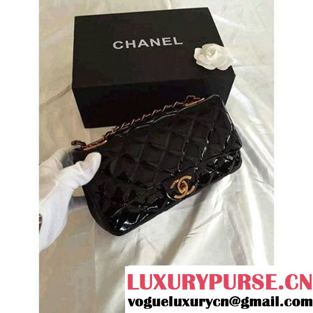Chanel Patent CC Eyelet Flap Bag With A Medallion On The Chain Black- Pre Fall 2015 (1A001-091121 )