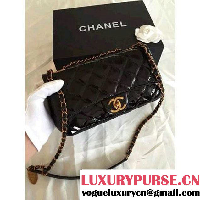Chanel Patent CC Eyelet Flap Bag With A Medallion On The Chain Black- Pre Fall 2015 (1A001-091121 )