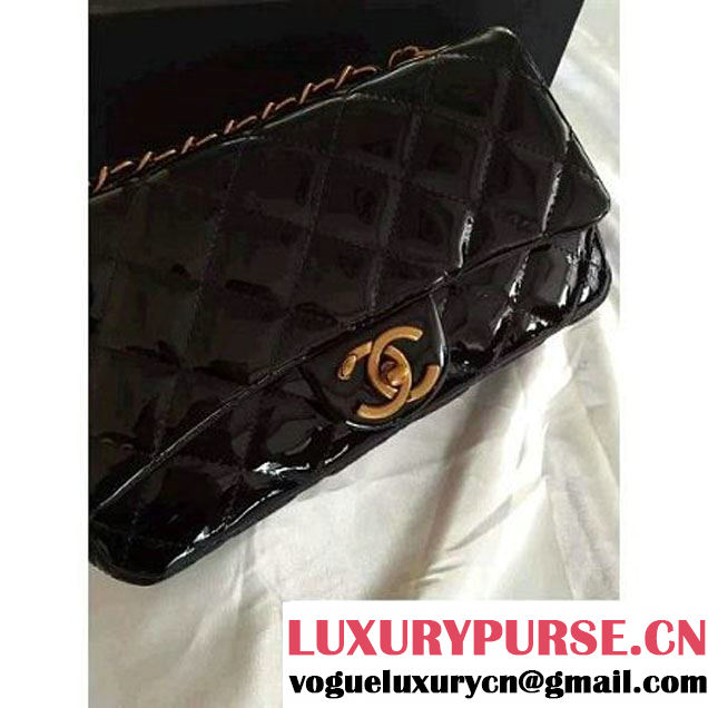 Chanel Patent CC Eyelet Flap Bag With A Medallion On The Chain Black- Pre Fall 2015 (1A001-091121 )