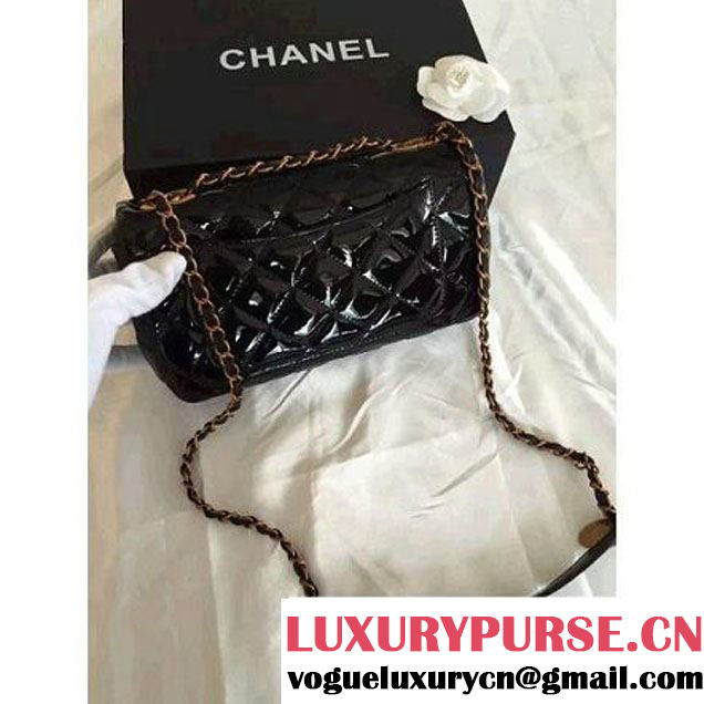 Chanel Patent CC Eyelet Flap Bag With A Medallion On The Chain Black- Pre Fall 2015 (1A001-091121 )
