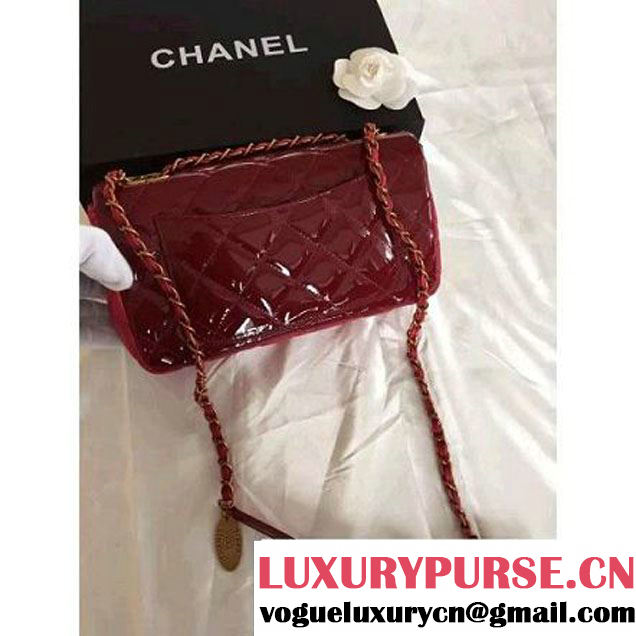 Chanel Patent CC Eyelet Flap Bag With A Medallion On The Chain Burgundy- Pre Fall 2015 (1A001-091122 )