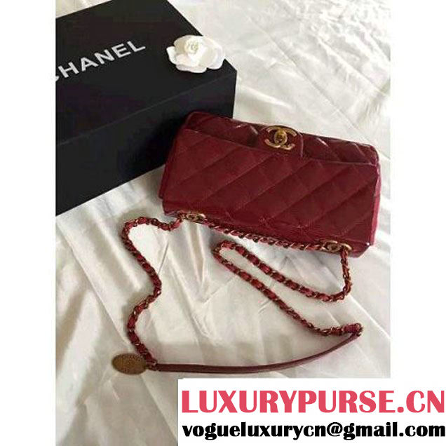 Chanel Patent CC Eyelet Flap Bag With A Medallion On The Chain Burgundy- Pre Fall 2015 (1A001-091122 )