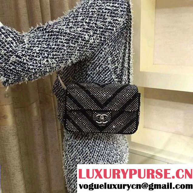 Chanel Calfskin Flap Bag Embellished With Strass In Herringbone Pattern Pre Fall-Winter 2015 (2A143-091407 )