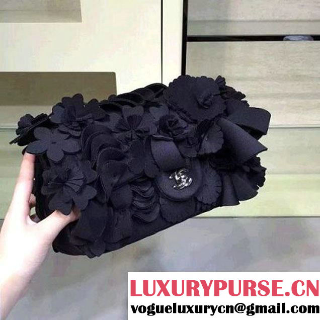 Chanel Floral Applique 3D Flap Bag Black - Cruise 2015 (2A143-091408 )