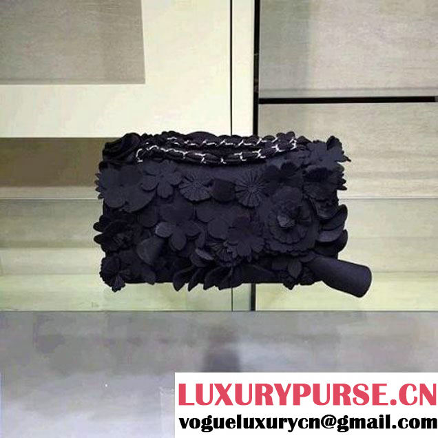 Chanel Floral Applique 3D Flap Bag Black - Cruise 2015 (2A143-091408 )