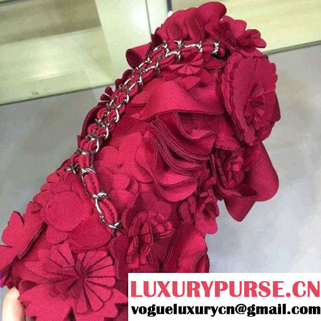 Chanel Floral Applique 3D Flap Bag Red - Cruise 2015 (2A143-091410 )