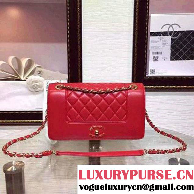 Chanel A93085 Iridescent Sheep Flap Bag With A Enamel CC Clasp Red Fall-Winter 2015/16 (2A136-092301 )