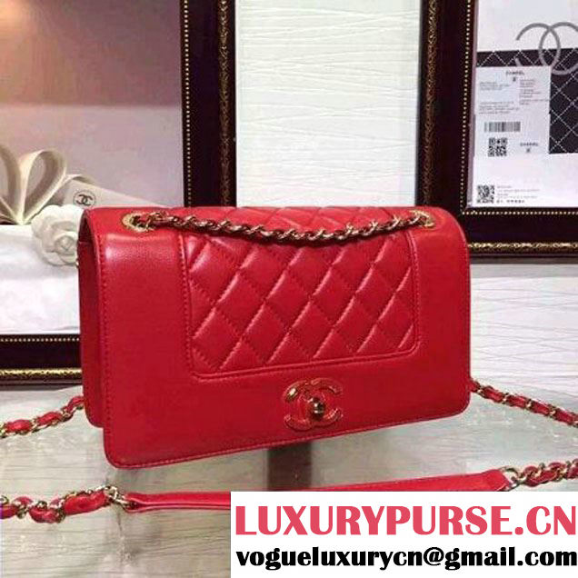 Chanel A93085 Iridescent Sheep Flap Bag With A Enamel CC Clasp Red Fall-Winter 2015/16 (2A136-092301 )