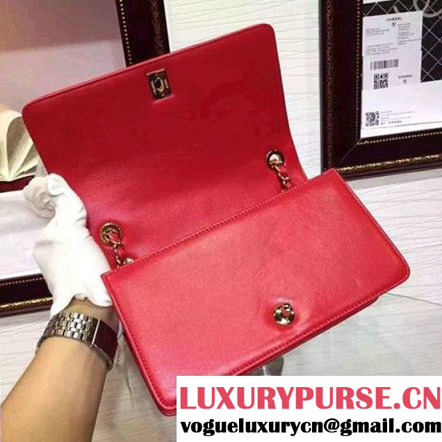 Chanel A93085 Iridescent Sheep Flap Bag With A Enamel CC Clasp Red Fall-Winter 2015/16 (2A136-092301 )