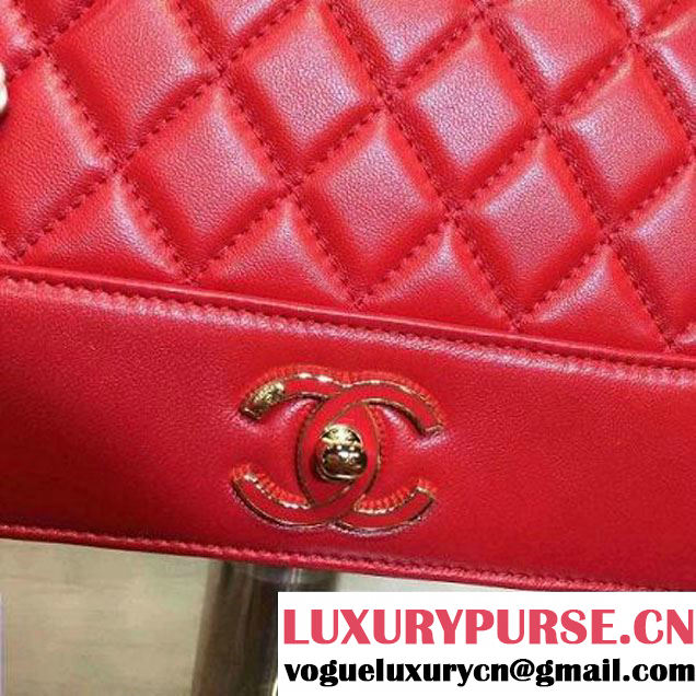 Chanel A93085 Iridescent Sheep Flap Bag With A Enamel CC Clasp Red Fall-Winter 2015/16 (2A136-092301 )