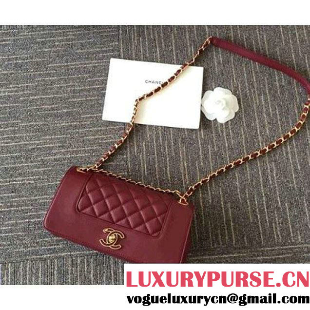 Chanel A93085 Iridescent Sheep Flap Bag With A Enamel CC Clasp Burgundy Fall-Winter 2015/16 (2A046-100814 )