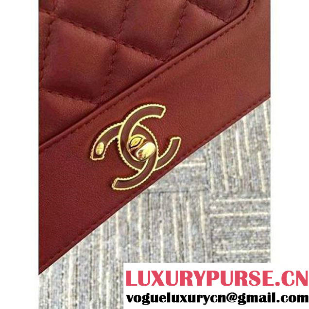 Chanel A93085 Iridescent Sheep Flap Bag With A Enamel CC Clasp Burgundy Fall-Winter 2015/16 (2A046-100814 )