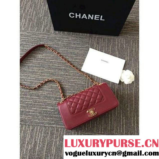 Chanel A93085 Iridescent Sheep Flap Bag With A Enamel CC Clasp Burgundy Fall-Winter 2015/16 (2A046-100814 )