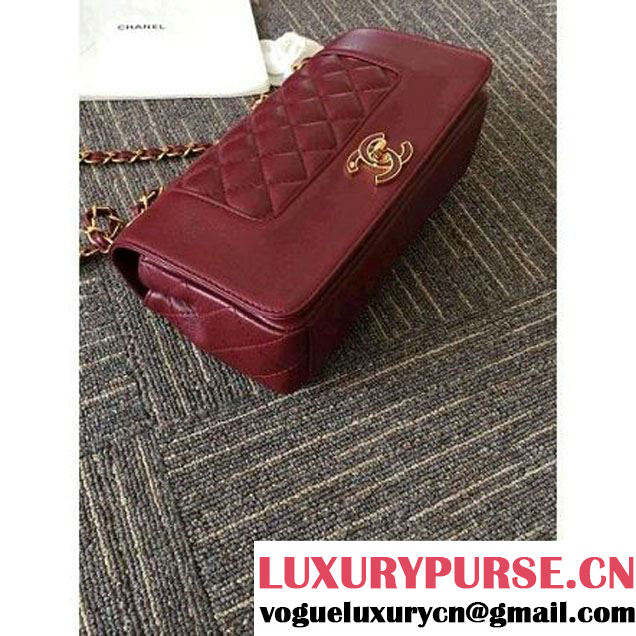 Chanel A93085 Iridescent Sheep Flap Bag With A Enamel CC Clasp Burgundy Fall-Winter 2015/16 (2A046-100814 )