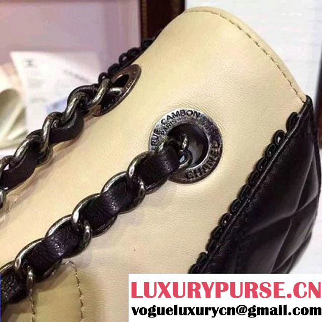 Chanel Lambksin Flap Bag Embellished With A Ribbon Piping Black/Beige Pre Fall-Winter 2015 (2A130-101203 )