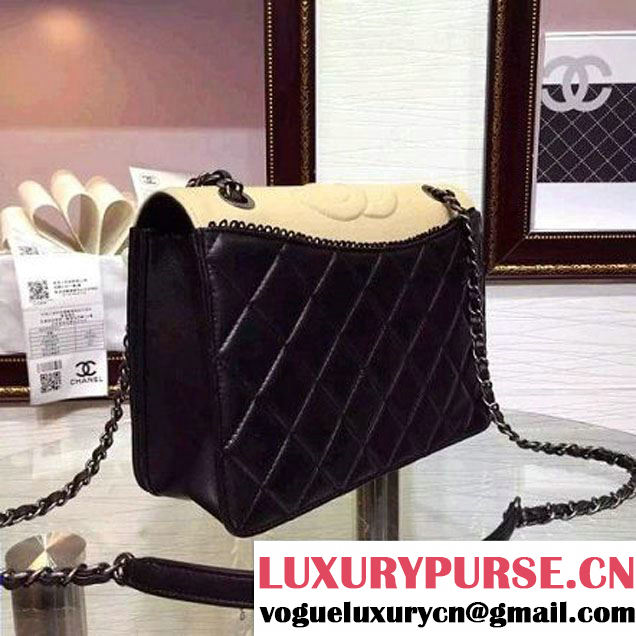 Chanel Lambksin Flap Bag Embellished With A Ribbon Piping Black/Beige Pre Fall-Winter 2015 (2A130-101203 )