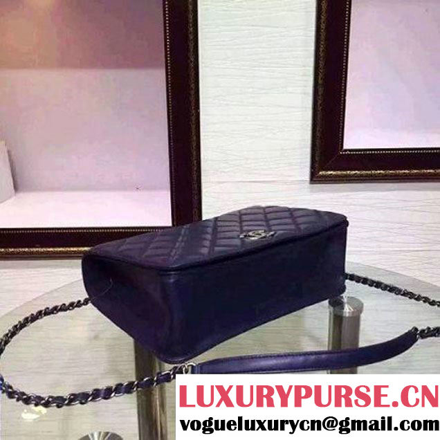 Chanel Lambksin Flap Bag Embellished With A Ribbon Piping Blue/Black Pre Fall-Winter 2015 (2A130-101204 )