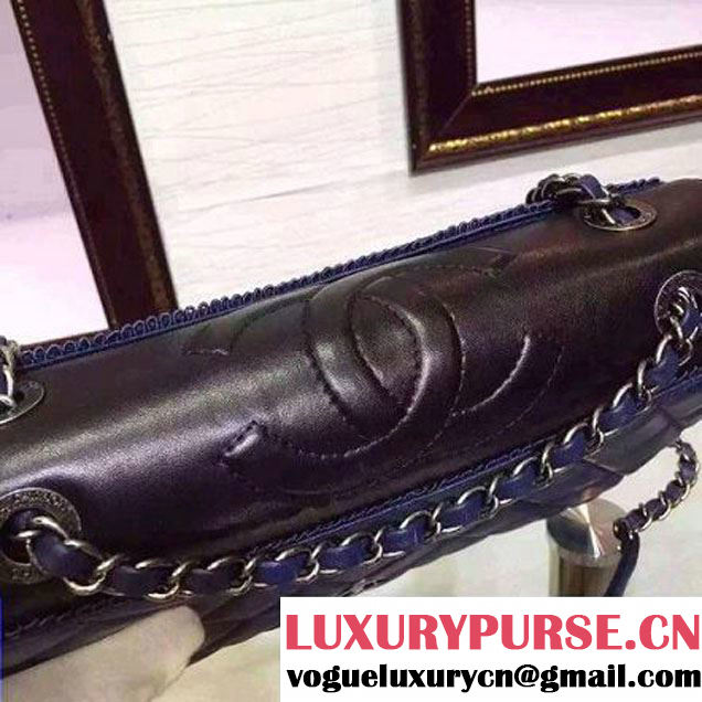 Chanel Lambksin Flap Bag Embellished With A Ribbon Piping Blue/Black Pre Fall-Winter 2015 (2A130-101204 )