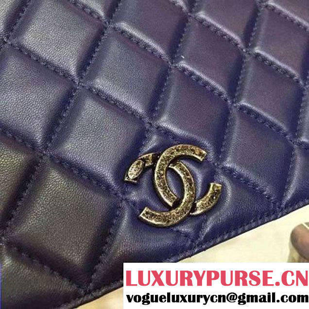Chanel Lambksin Flap Bag Embellished With A Ribbon Piping Blue/Black Pre Fall-Winter 2015 (2A130-101204 )