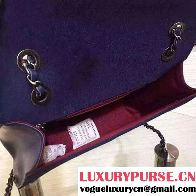 Chanel Lambksin Flap Bag Embellished With A Ribbon Piping Blue/Black Pre Fall-Winter 2015 (2A130-101204 )