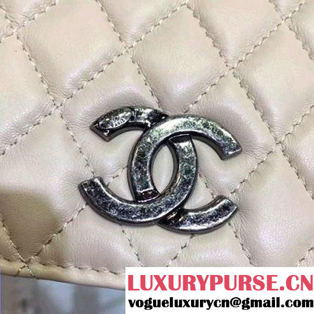 Chanel Lambksin Flap Bag Embellished With A Ribbon Piping Beige/Beige Pre Fall-Winter 2015 (2A130-101205 )
