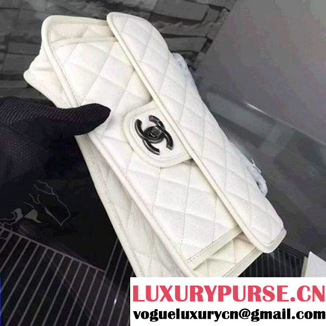 Chanel Deerskin Flap Bag White Paris 2015 (2A058-102832 )
