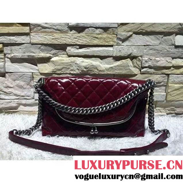 Chanel Burgundy Calfskin Flap Bag Embellished With A Tabatiere Clasp Fall-Winter 2015-16 (2A193-102833 )