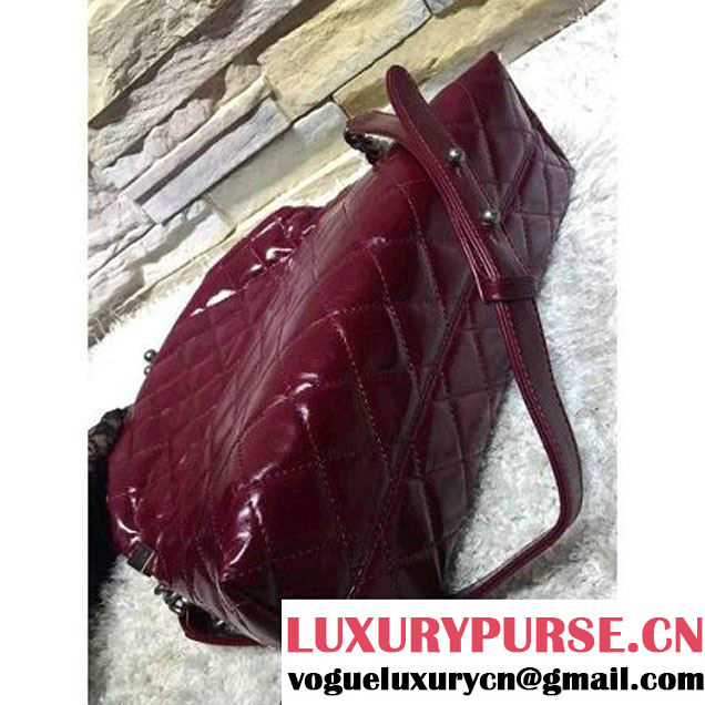 Chanel Burgundy Calfskin Flap Bag Embellished With A Tabatiere Clasp Fall-Winter 2015-16 (2A193-102833 )