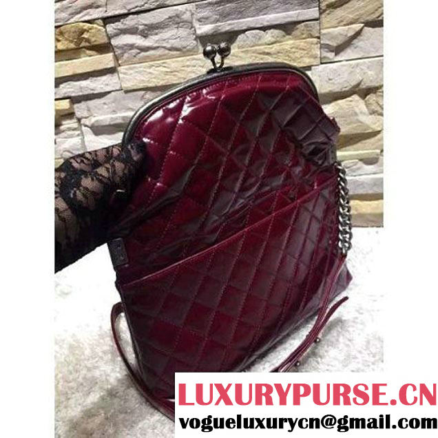 Chanel Burgundy Calfskin Flap Bag Embellished With A Tabatiere Clasp Fall-Winter 2015-16 (2A193-102833 )