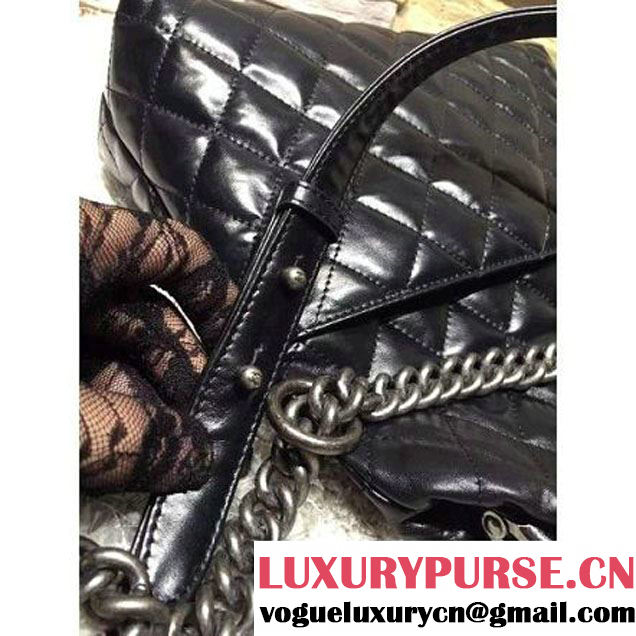 Chanel Black Calfskin Flap Bag Embellished With A Tabatiere Clasp Fall-Winter 2015-16 (2A193-102834 )