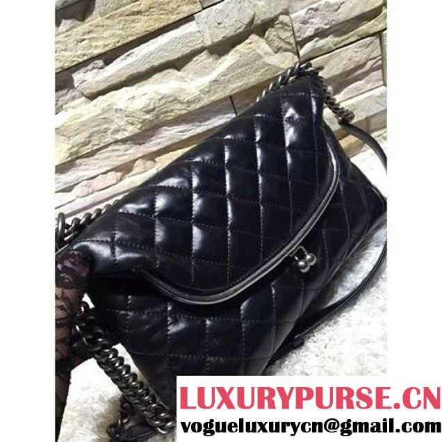 Chanel Black Calfskin Flap Bag Embellished With A Tabatiere Clasp Fall-Winter 2015-16 (2A193-102834 )