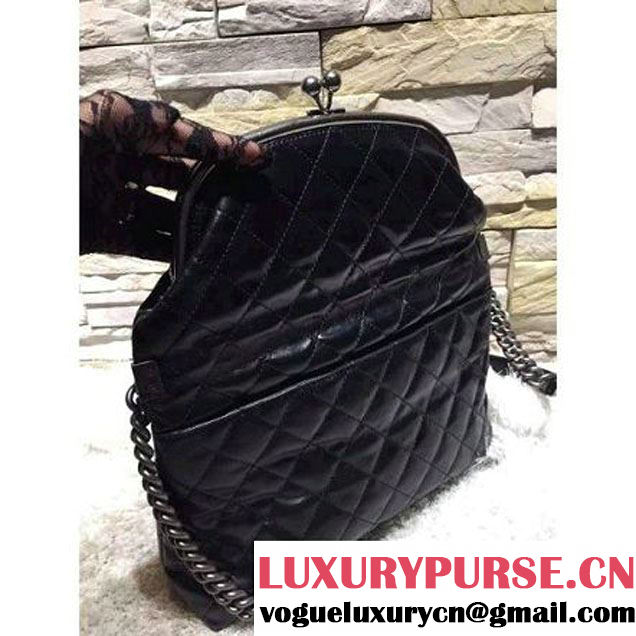 Chanel Black Calfskin Flap Bag Embellished With A Tabatiere Clasp Fall-Winter 2015-16 (2A193-102834 )