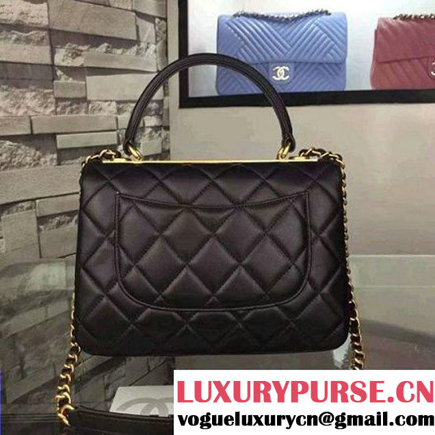 Chanel Black Calfskin Flap Bag Embellished With Chain Metallic Plate Fall-Winter 2015 (2A058-102801 )