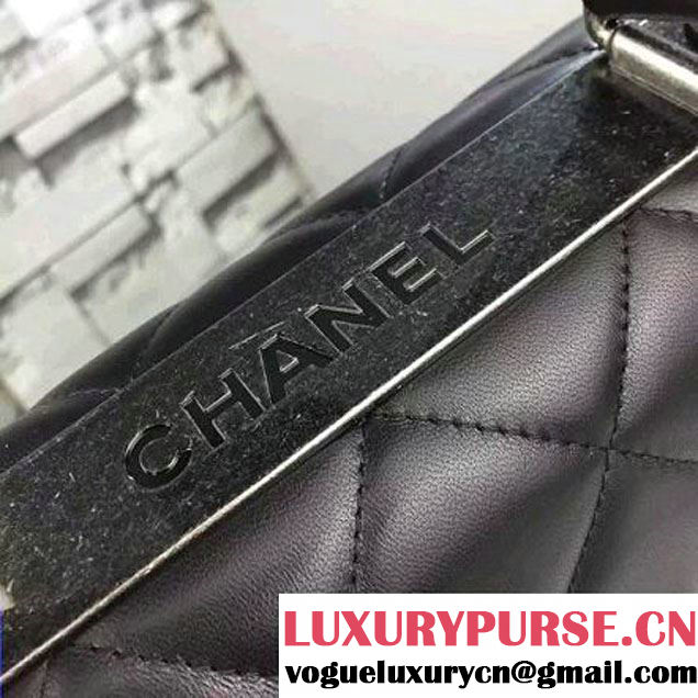 Chanel Black Calfskin Flap Bag Embellished With Chain Metallic Plate Fall-Winter 2015 (2A058-102802 )