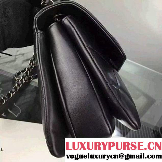 Chanel Black Calfskin Flap Bag Embellished With Chain Metallic Plate Fall-Winter 2015 (2A058-102802 )