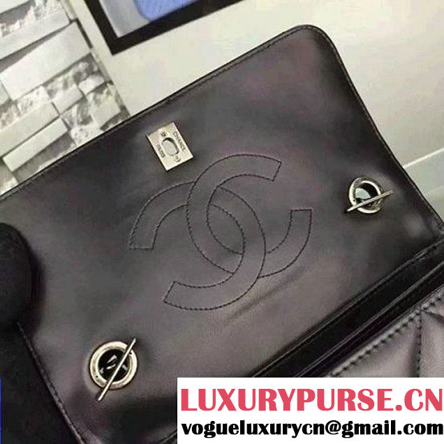 Chanel Black Calfskin Flap Bag Embellished With Chain Metallic Plate Fall-Winter 2015 (2A058-102802 )