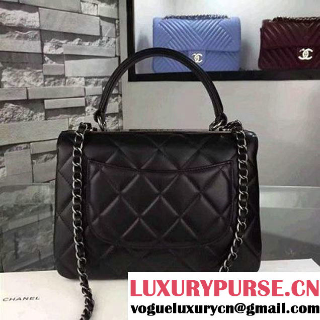 Chanel Black Calfskin Flap Bag Embellished With Chain Metallic Plate Fall-Winter 2015 (2A058-102802 )