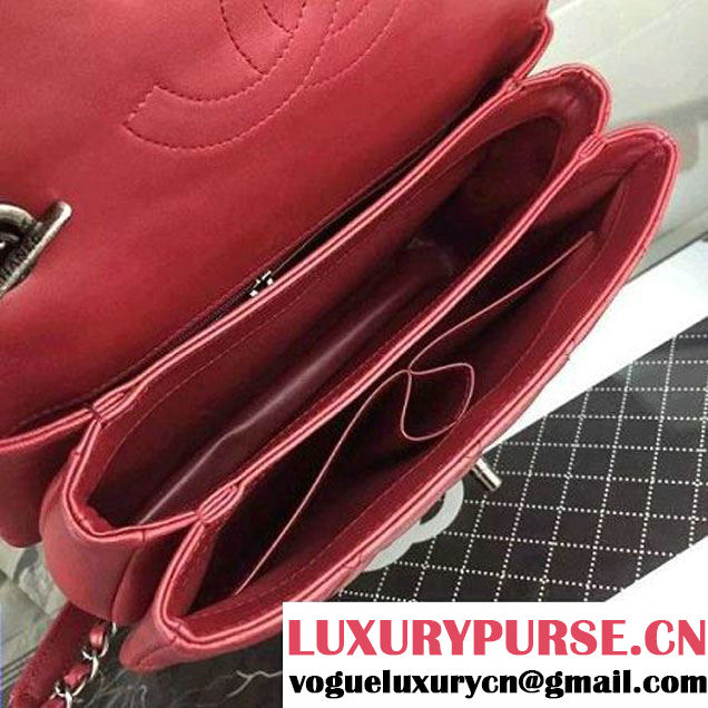 Chanel Red Calfskin Flap Bag Embellished With Chain Metallic Plate Fall-Winter 2015 (2A058-102803 )