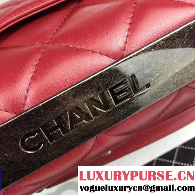 Chanel Red Calfskin Flap Bag Embellished With Chain Metallic Plate Fall-Winter 2015 (2A058-102803 )
